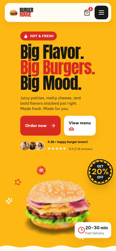 Оновлений мобільний екран Burger House з повністю видимим бургером